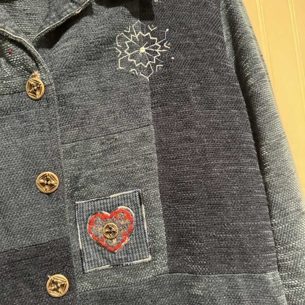 Koret City Blues Denim Knit Cardigan Sweater Winter Christmas Size Medium - Picture 3 of 6